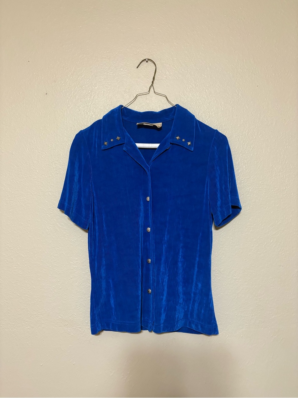 Vintage New Frontier Western Cobalt Blue Velour Studded Shirt Button Front